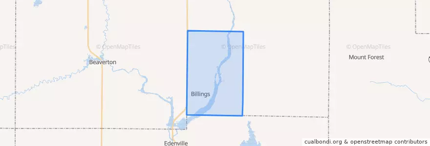 Mapa de ubicacion de Billings Township.