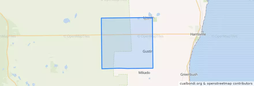 Mapa de ubicacion de Gustin Township.