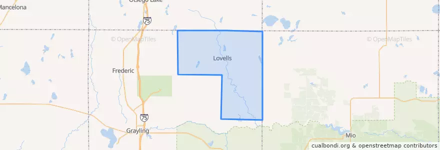 Mapa de ubicacion de Lovells Township.