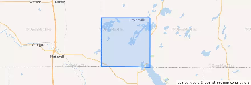 Mapa de ubicacion de Prairieville Township.