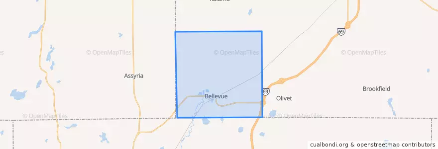 Mapa de ubicacion de Bellevue Township.