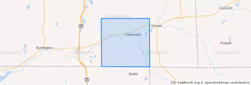 Mapa de ubicacion de Clarendon Township.