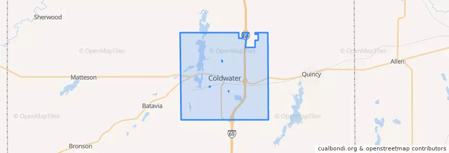 Mapa de ubicacion de Coldwater Township.