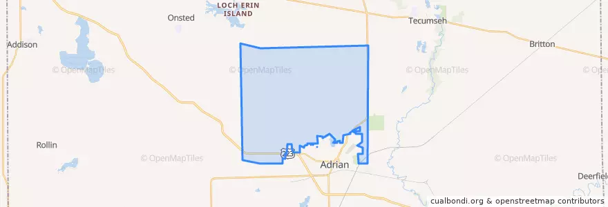 Mapa de ubicacion de Adrian Charter Township.