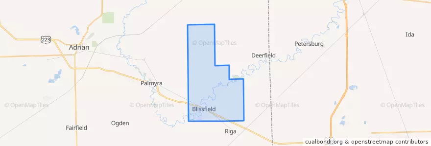 Mapa de ubicacion de Blissfield Township.