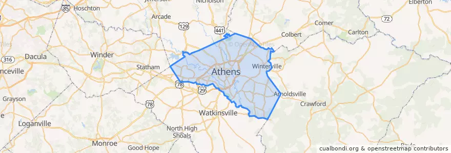 Mapa de ubicacion de Athens-Clarke County.