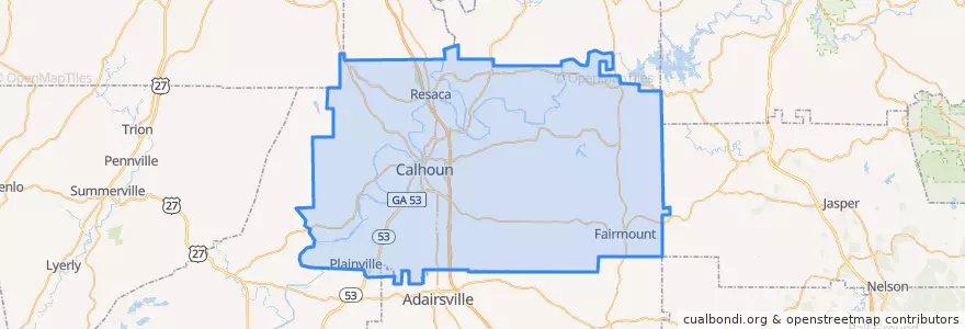 Mapa de ubicacion de Gordon County.