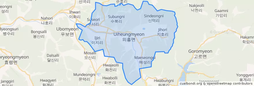 Mapa de ubicacion de 의흥면.