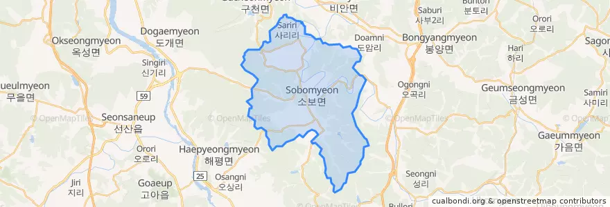 Mapa de ubicacion de 소보면.