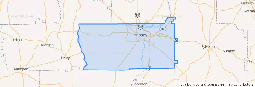 Mapa de ubicacion de Dougherty County.