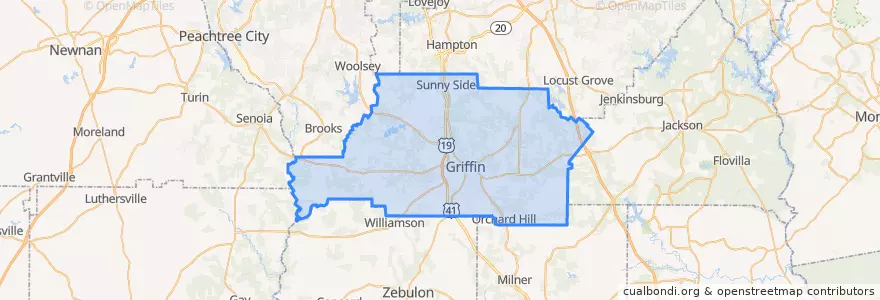 Mapa de ubicacion de Spalding County.