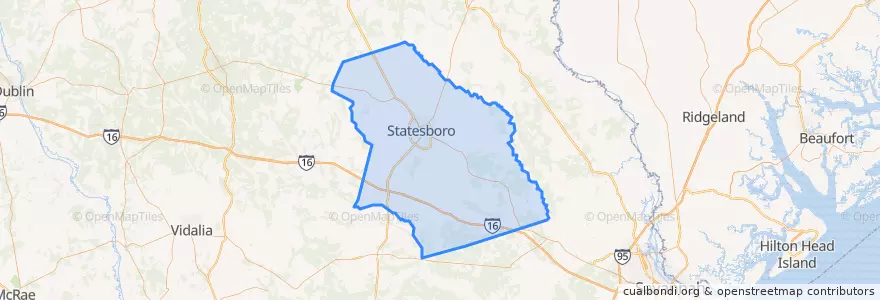 Mapa de ubicacion de Bulloch County.