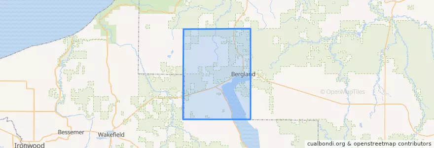 Mapa de ubicacion de Bergland Township.