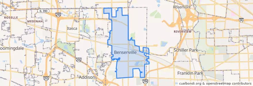 Mapa de ubicacion de Bensenville.