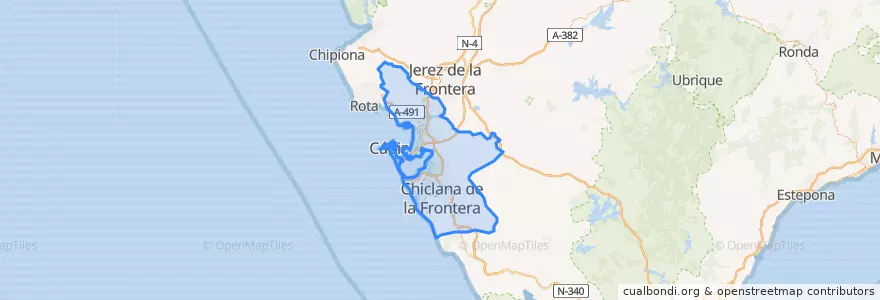 Mapa de ubicacion de Bahía de Cádiz.