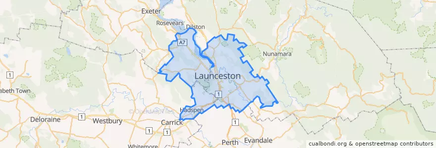 Mapa de ubicacion de Launceston.