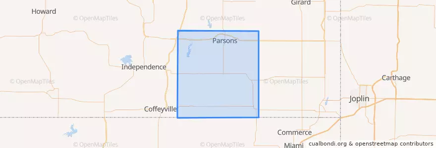 Mapa de ubicacion de Labette County.