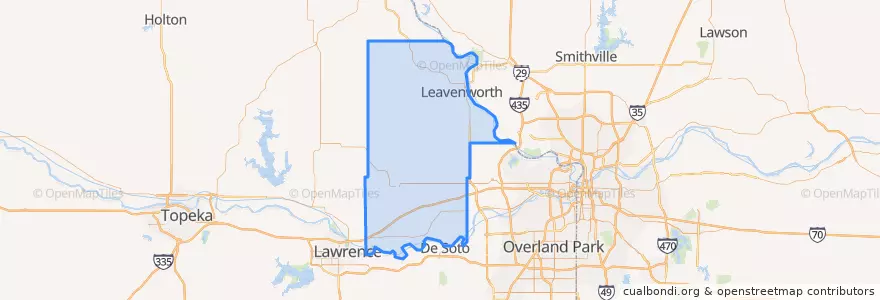 Mapa de ubicacion de Leavenworth County.