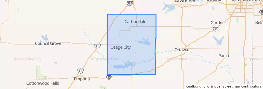 Mapa de ubicacion de Osage County.