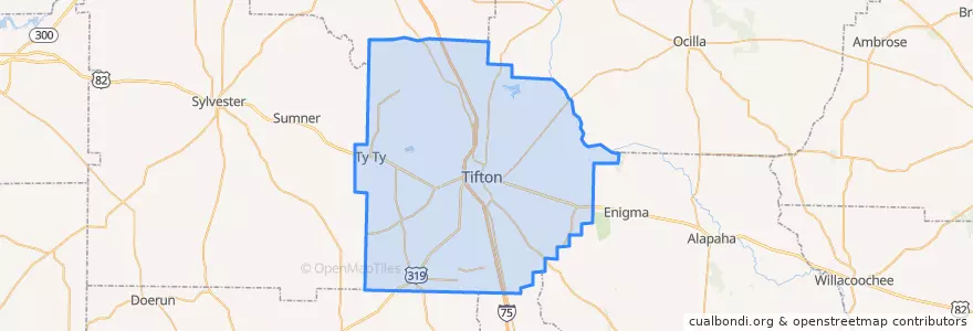 Mapa de ubicacion de Tift County.