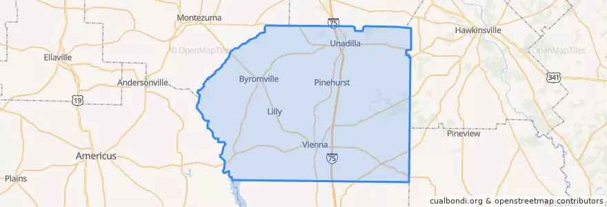 Mapa de ubicacion de Dooly County.