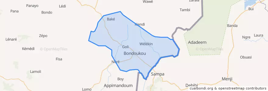 Mapa de ubicacion de Bondoukou.
