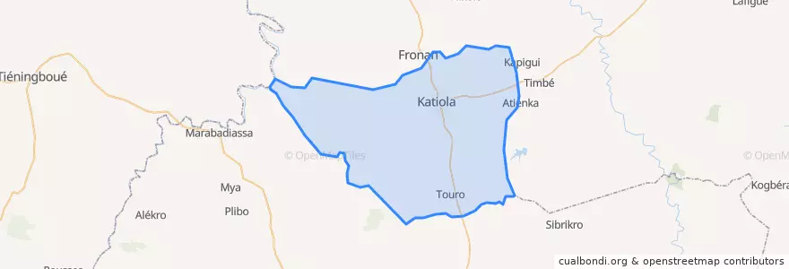 Mapa de ubicacion de Katiola.