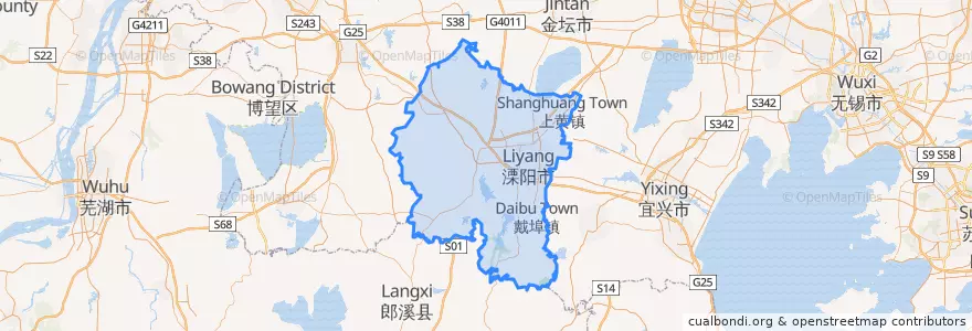 Mapa de ubicacion de 溧阳市 (Liyang).