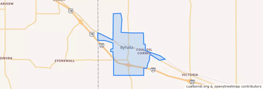 Mapa de ubicacion de Byhalia.