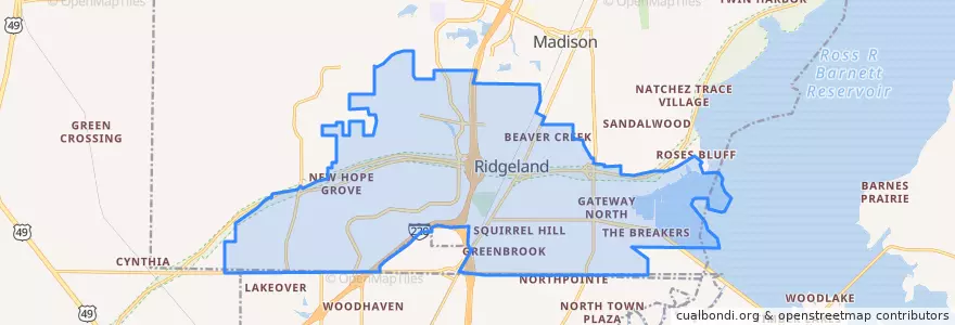 Mapa de ubicacion de Ridgeland.