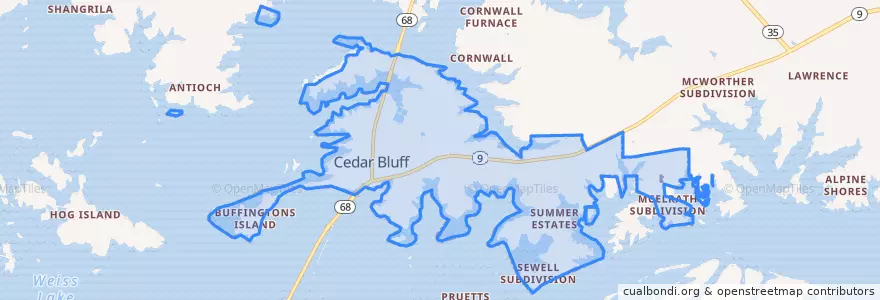 Mapa de ubicacion de Cedar Bluff.