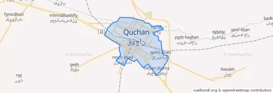 Mapa de ubicacion de شهر قوچان.