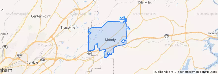 Mapa de ubicacion de Moody.