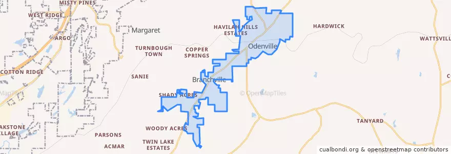 Mapa de ubicacion de Odenville.