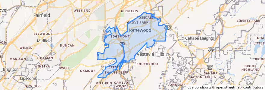 Mapa de ubicacion de Homewood.
