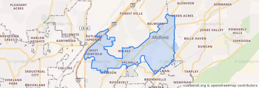 Mapa de ubicacion de Midfield.