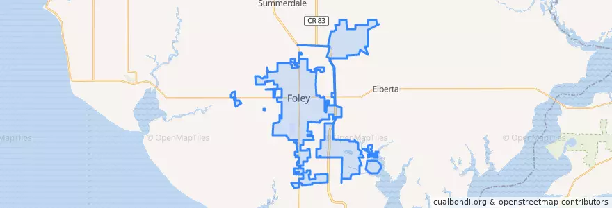 Mapa de ubicacion de Foley.