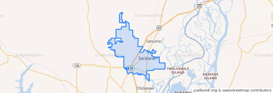 Mapa de ubicacion de Saraland.