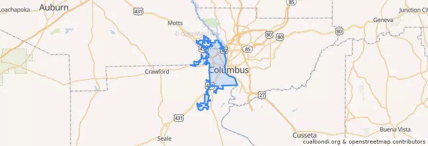 Mapa de ubicacion de Phenix City.