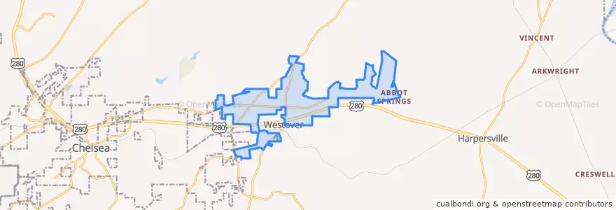 Mapa de ubicacion de Westover.