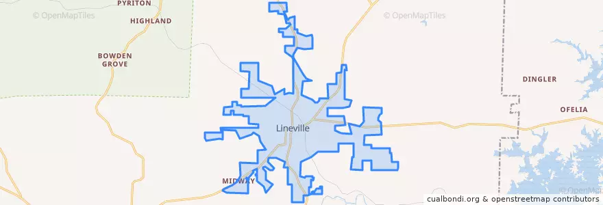 Mapa de ubicacion de Lineville.
