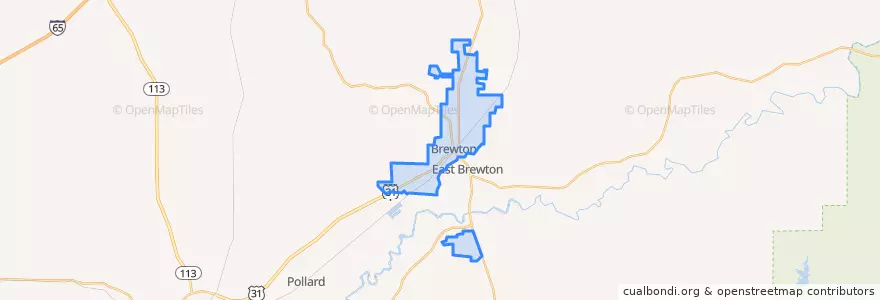 Mapa de ubicacion de Brewton.