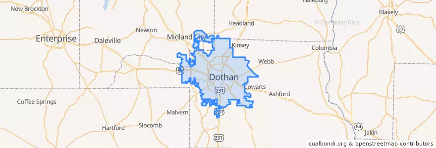 Mapa de ubicacion de Dothan.