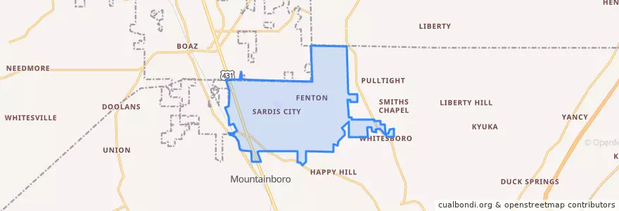 Mapa de ubicacion de Sardis City.