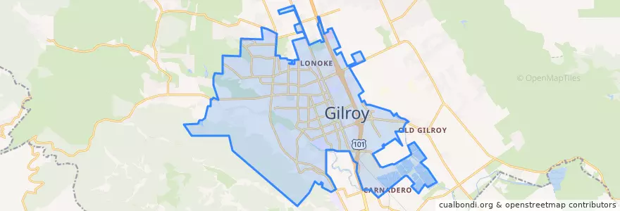 Mapa de ubicacion de Gilroy.