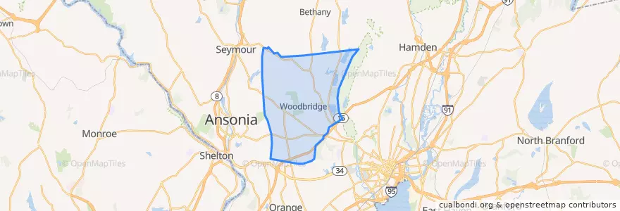 Mapa de ubicacion de Woodbridge.