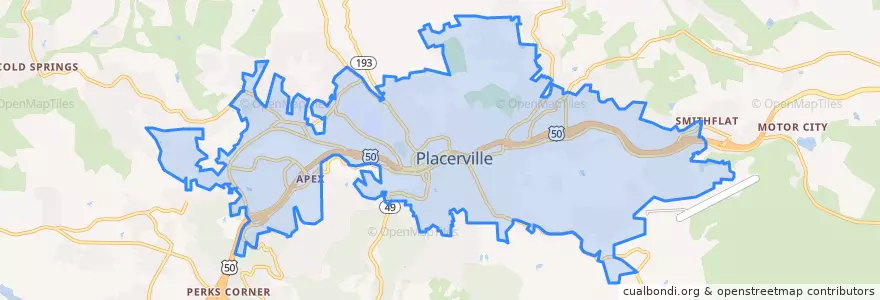 Mapa de ubicacion de Placerville.