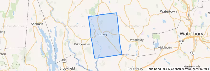Mapa de ubicacion de Roxbury.
