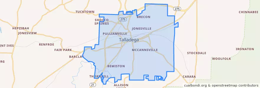 Mapa de ubicacion de Talladega.