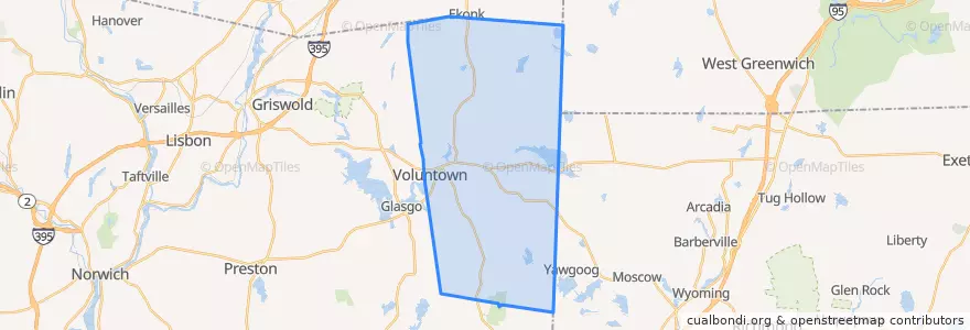 Mapa de ubicacion de Voluntown.